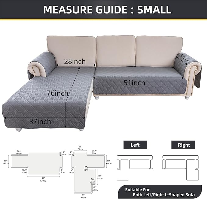 ele ELEOPTION 100% Waterproof 2 Piece Couch Cover Pet Blanket Sectional L Shape Sofa Cushion Cat Dog Bed Cover (Chaise Lounge + 2 Seat Covers) Black