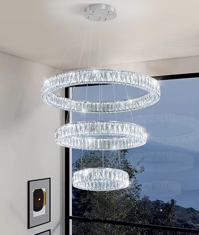 HAIXIANG Modern Glam Chandelier Crystal LED Remote Rings Chandelier Adjustable