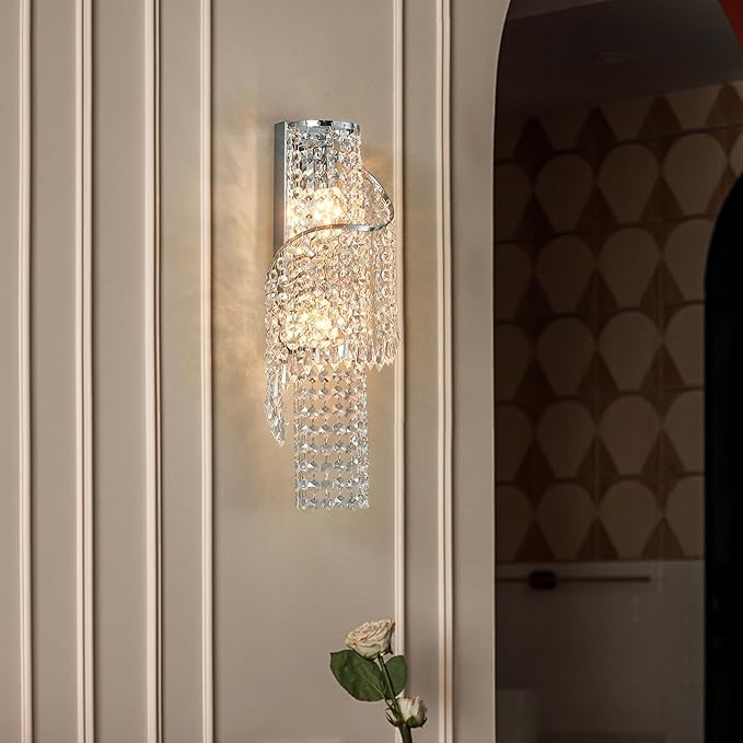 K9 Crystal Chrome Wall Sconces, Adjustable 3-Color LED Wall Light, FixtureVanity Wall Mount Lamps for Living Room Bedroom Bathroom Bedside Hallway Stairway