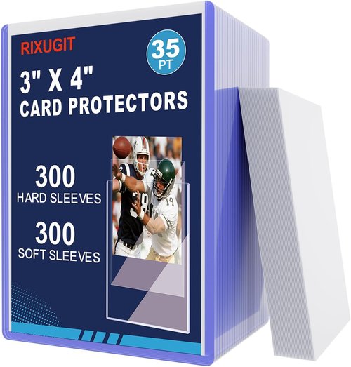 600 Plastic Trading Card Protectors - 300 Hard & 300 Soft Sleeves | 35pt Rigid 3"x4" Clear Holders