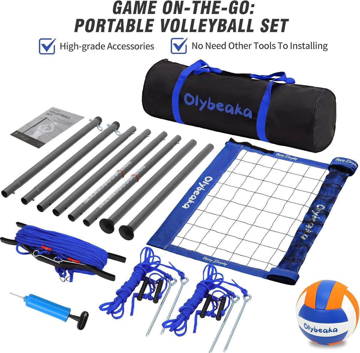 Skiennix 32ft Outdoor Volleyball Net Set - Adjustable Heavy-Duty Poles, Durable Net & Accessories
