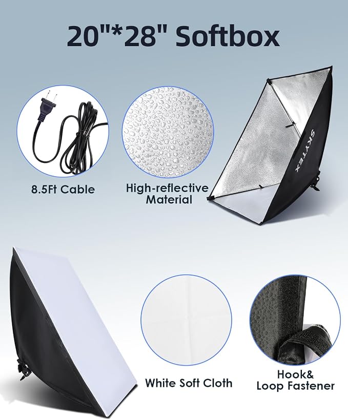 Skytex Softbox Lighting Kit 2Pack, 20x28in Soft Box | 135W 5500K E27 CFLBulb