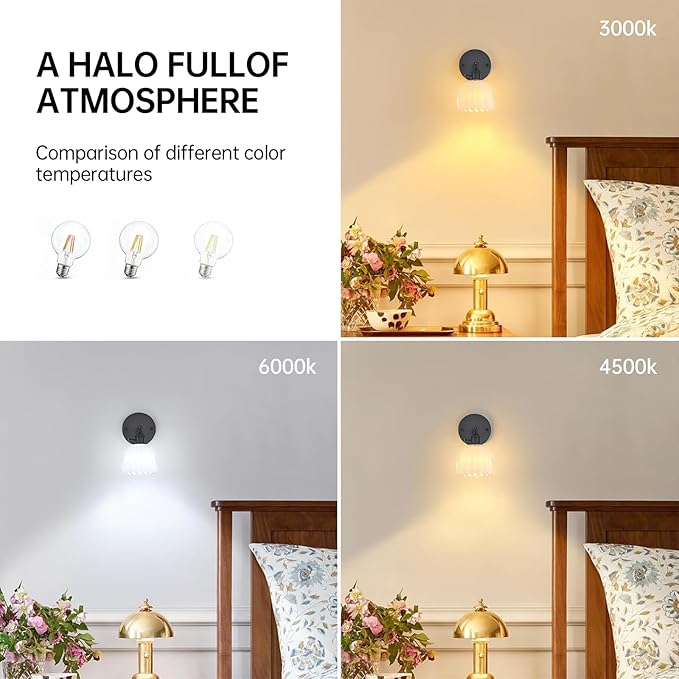 Vintage Wall Sconce with White Tulip Glass Lampshade 180 Degree Adjustable Black Sconce Hradwired Modern Wall Lighting Fixture with Switch for Bedside Bedroom Doorway