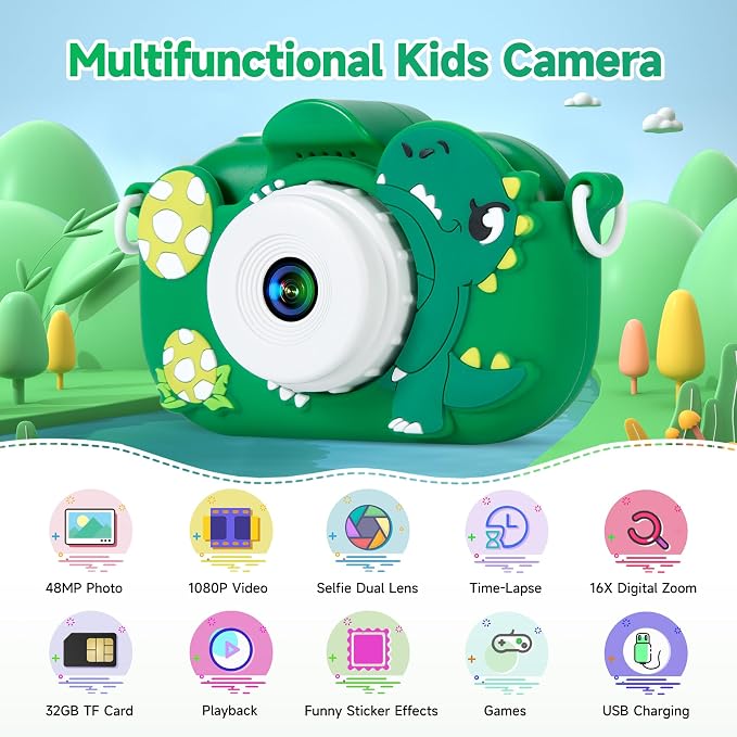 Kids Camera Boys Toys for 3 4 5 6 7 8 9 Years Old Boys, 48MP Dual Lens Kids