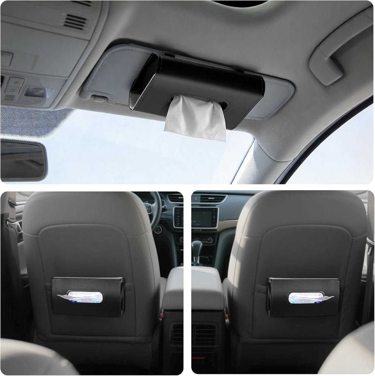 4 Pack Tissue Box Holder for Car - Sun Visor Napkin Holder Backseat Tissue Case Premium PU Leather Backseat Napkin Rectangle Organizer Vehicle Interior Accessories Universal for Car