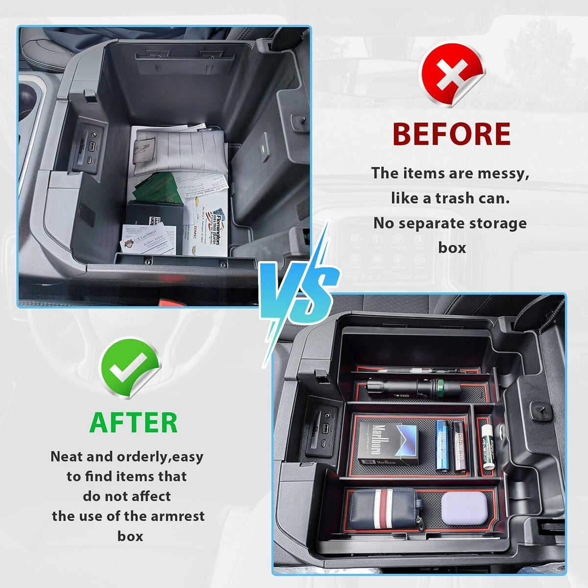 Center Console Organizer for 2019-2022 Chevy Silverado/Sierra 1500, Red