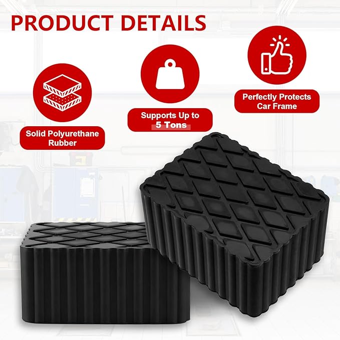 4 Pack Solid Floor Jack Rubber Blocks Pad, Universal Non-Slip Jack Lift Pads for Cars, SUVs and Light Trucks, 12000lbs Loading Capacity, 6-3/8" x 4-3/4" x 3"