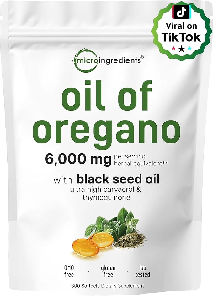 Micro Ingredients Oil of Oregano 6,000mg & CoQ10 100mg Softgels Bundle 2 Pack | 4X Strength Thymoquinone + Black Seed Oil | High Absorption Ubiquinone with Coconut MCT Oil