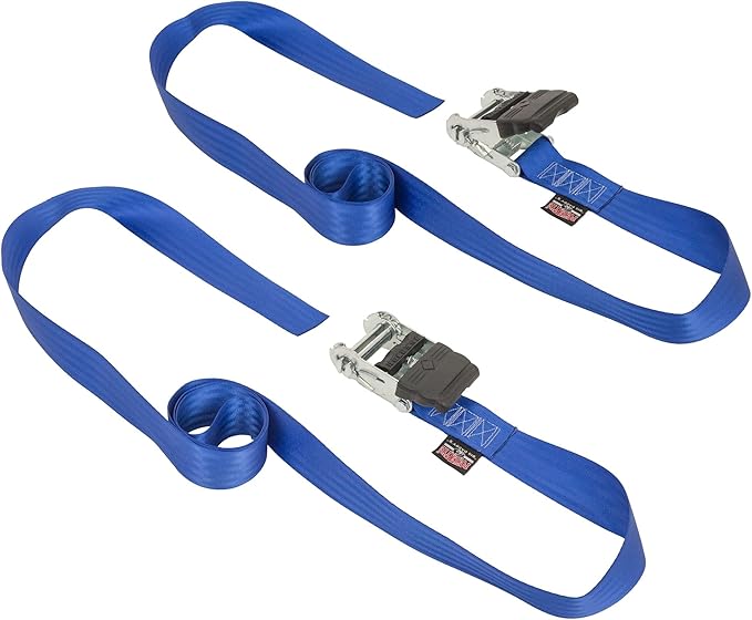 PowerTye - Endless Ratchet Strap - 2 inch x 7ft Easy Grip Tie Down Strap (Hookless), 800 lb. W.L.L. / 2,400 Lb Break Strength, Ideal for Motorcycle, ATV, Truck & Cargo, Blue 2-Pack