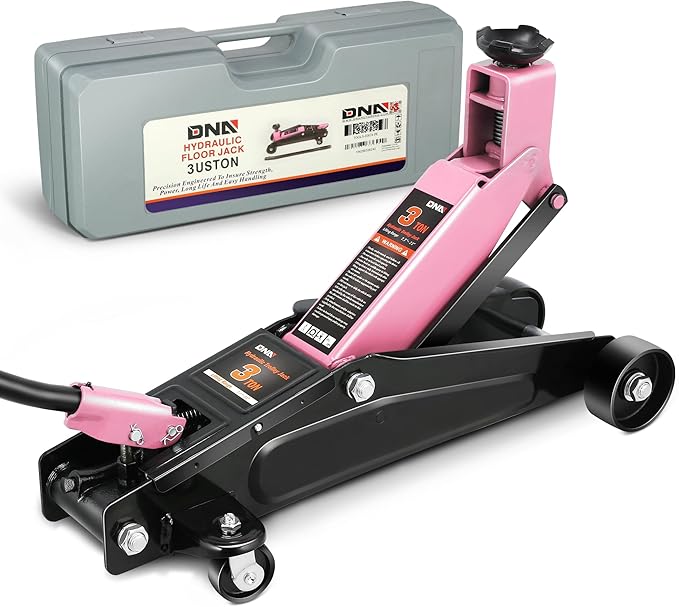 DNA Motoring 3 Ton Low Profile Floor Jack, 3 tons (6000 lbs) Capacity Fast Lift Hydraulic Trolley Service/Floor Jack, 7.7 "-21" Lifting Range, Pink, TOOLS-00674-PK