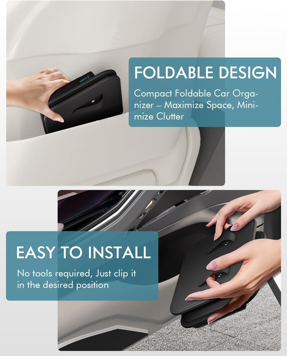 FLORICH Upgrade Car Door Organizer, Small Leather Foldable Hanging Organizer and Trash Can 2-in-1, Multi-Function Mini Storage Box Garbage Can for Car Back Seats and Side Door-1Pack