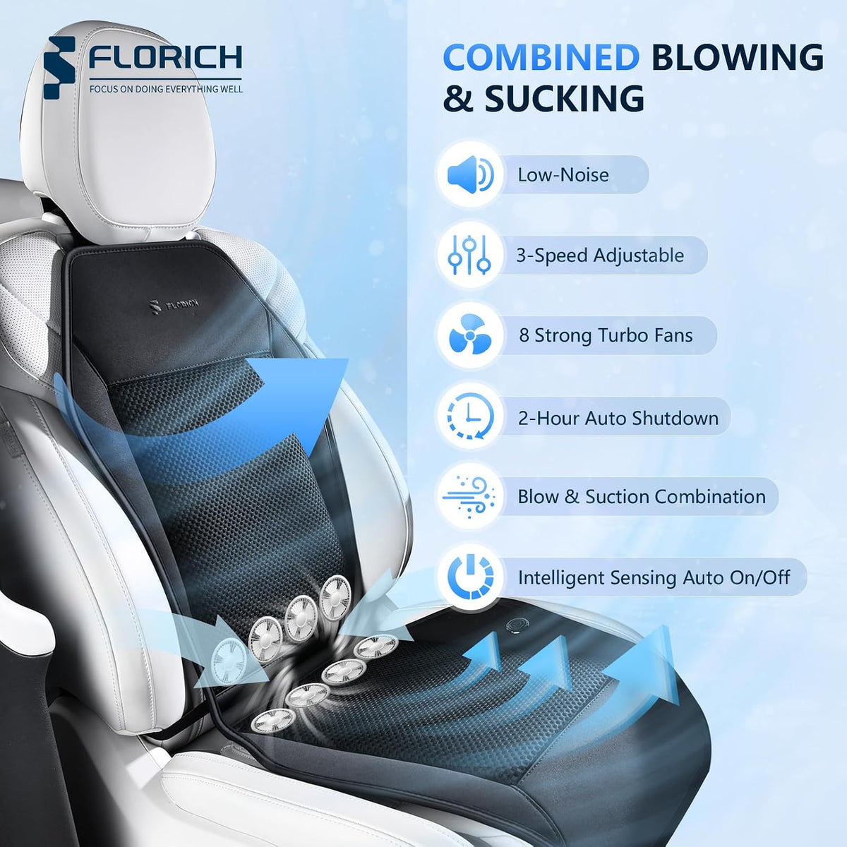 FLORICH Cooling Car Seat Cover Ventilated Car Seat Cushion with 3-Speed Adjustable Universal Fit for Car SUV Truck Van for Summer, Gray