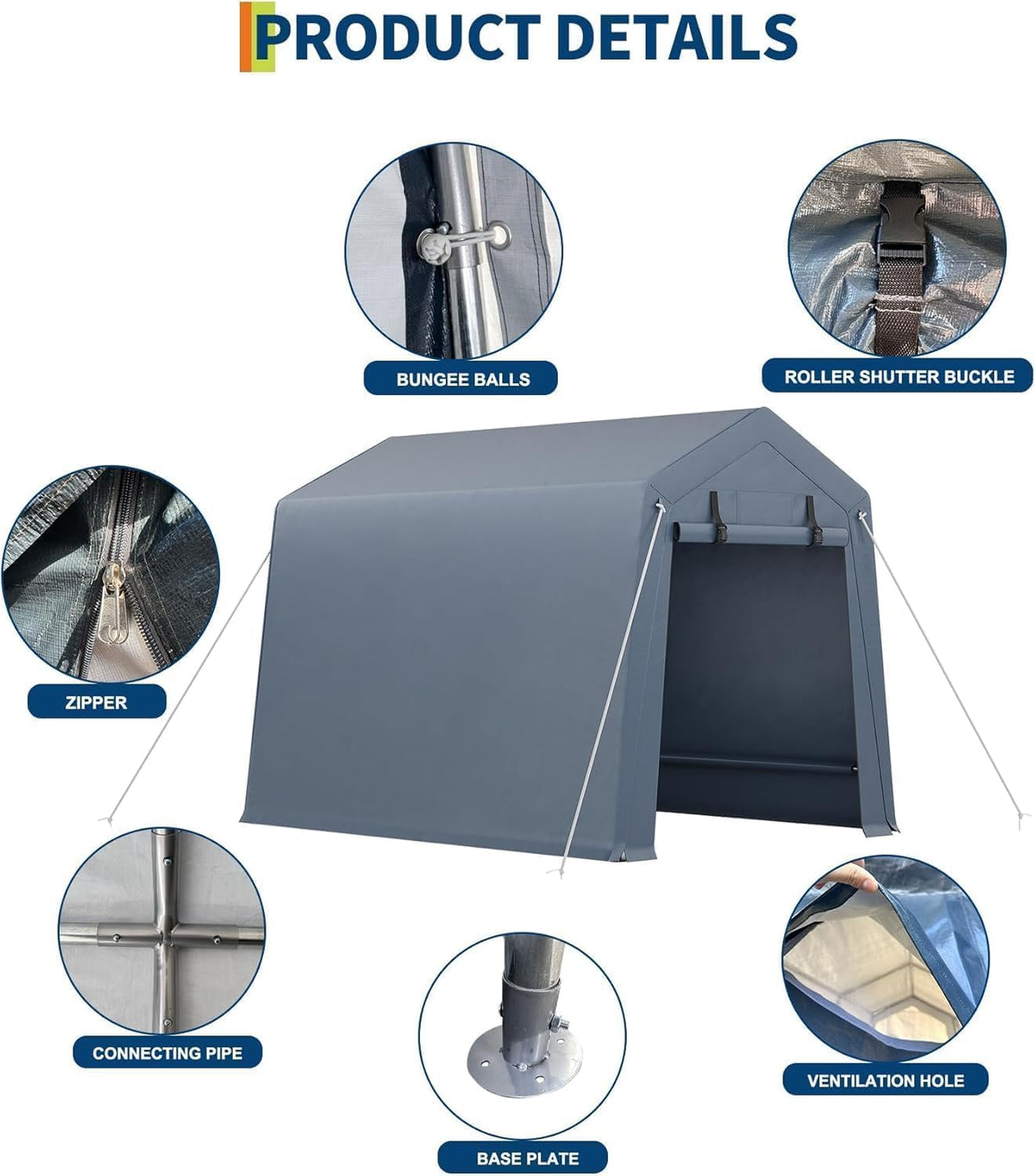 6x8 FT Outdoor Storage Shelter Shed Carport with Roll Up Door Windows Waterproof Portable Garage Heavy Duty Tent for Motorcycle Bike Firewood Tools Ventilated