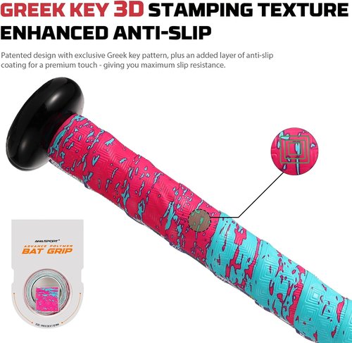 INSUM Bat Grip Tape - 1.1mm Non-Slip Baseball & Softball Wrap | Debossed 3D Surface, Precut for Easy Installation