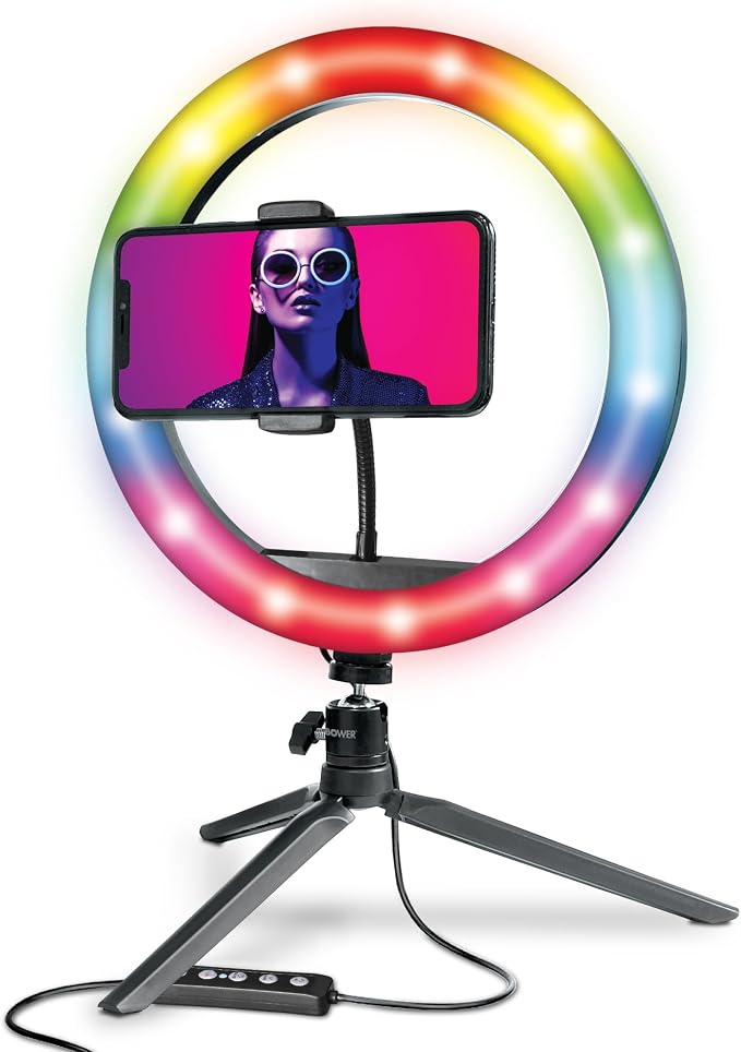 Bower 10 inch RGB Selfie Desktop Ring Light Stand Studio Kit