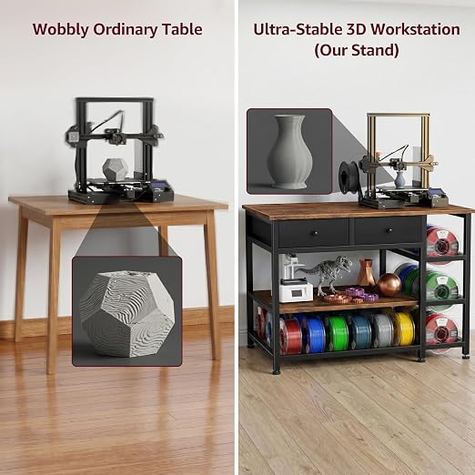 3D Printer Stand with Storage, 3-Tier Heavy Duty 3 D Printer Table Shelf with 2