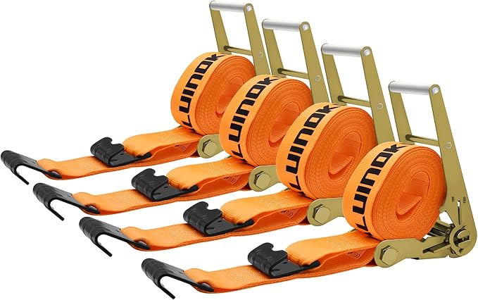 4 Pack 4 inch Kinedyne Straps Flatbed 4x30 Truck Strap with Flat Hook for Flatbed Trailer Winch Strap Heavy Duty 4 inch Ratchet Straps Flatbed Orange