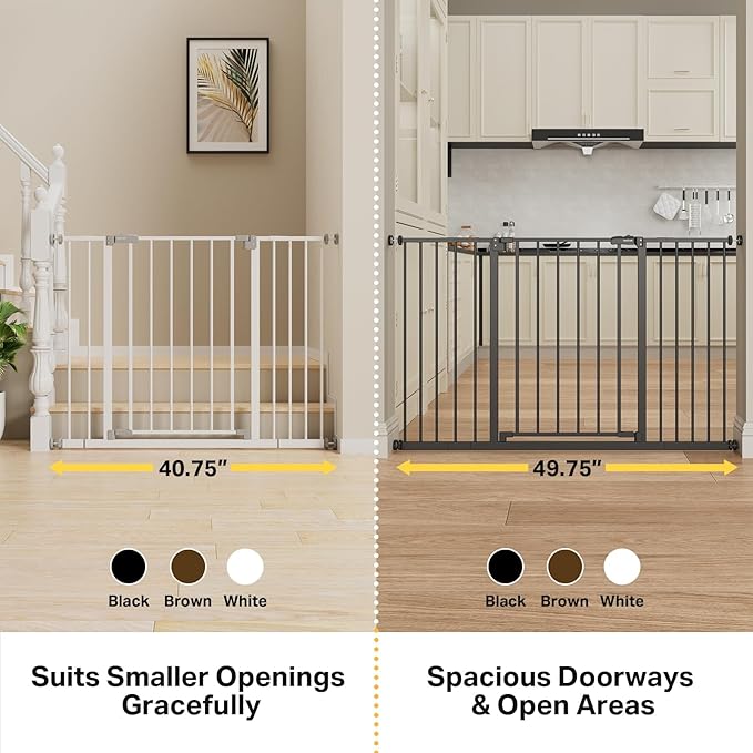 InnoTruth 29.5–40.75" Baby Gate for Stairs, 30" Tall Dog Gates for Doorways & Hallways, Safety Gate for Kids & Pets, Pressure-Mounted Walk-Through with Dual Lock & 2-Way Swing, Brown