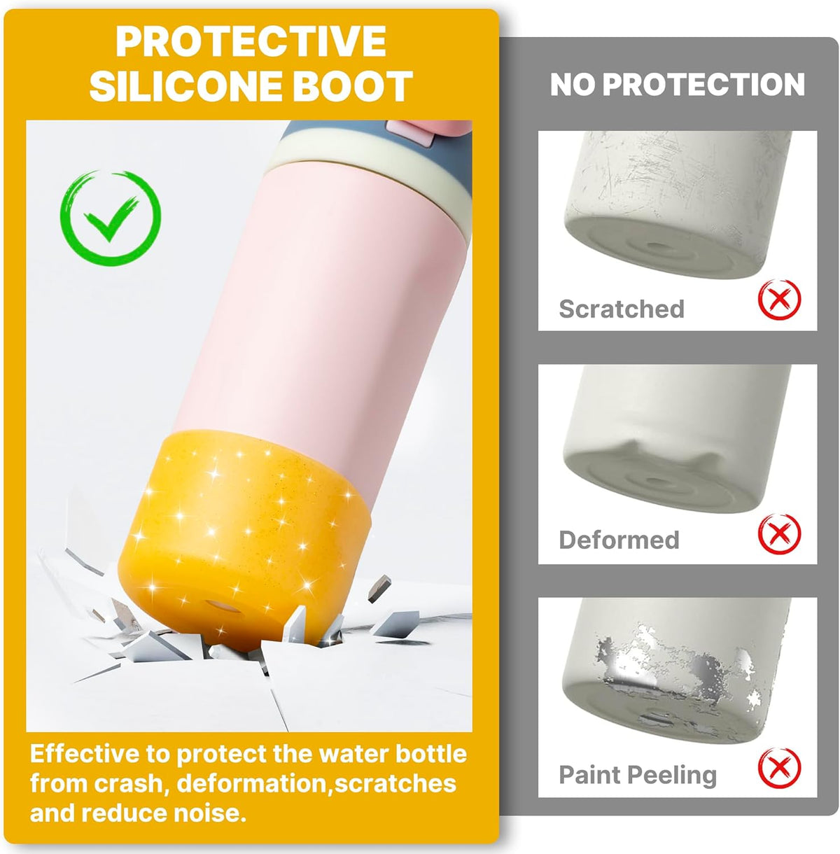 Owala Silicone Water Bottle Boot - Anti-Slip Protective Sleeve for 14/16oz & Kids 12oz Tumblers | Glitter Yellow