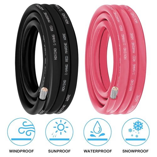**2/0 AWG Marine Wire - 10FT Red & Black Tinned Copper Cable for Boats, RVs, and Solar Applications**
