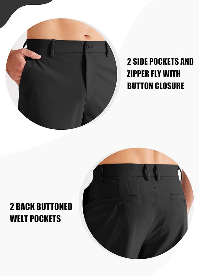 Libin Men's Golf Pants Classic Fit Flat Front Work Dress Pants 29" 31" 33" Stretch Casual Pants Lightweight with Pockets