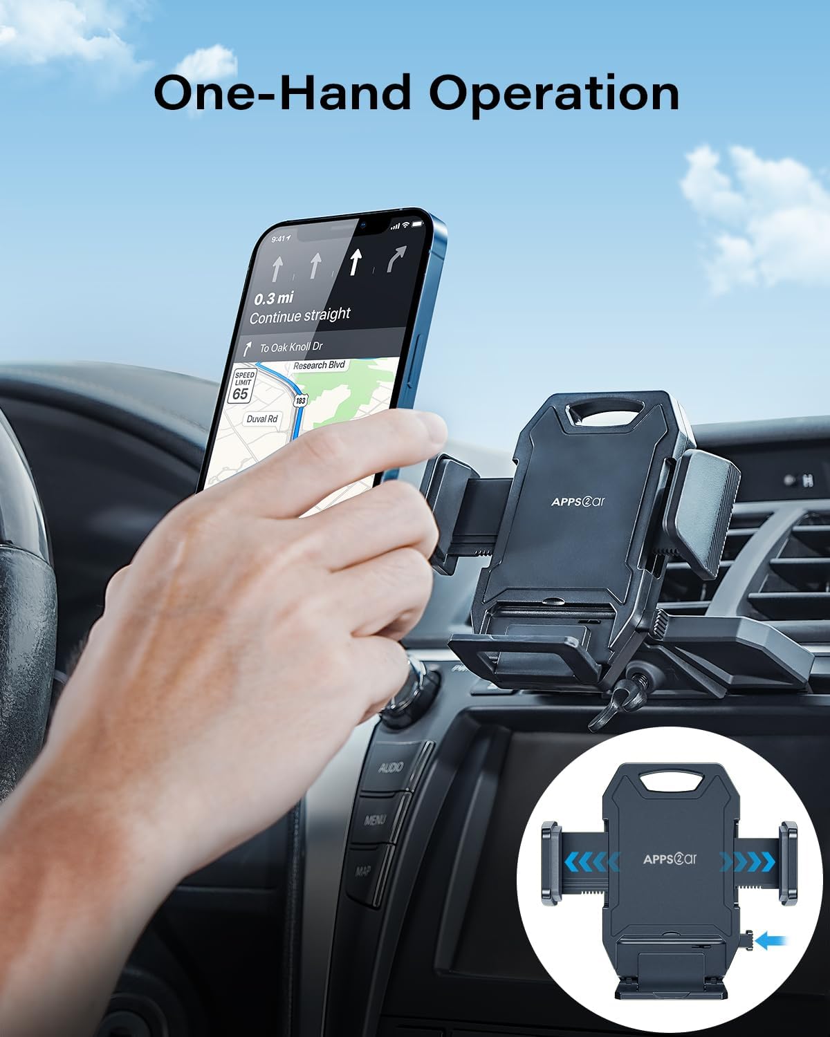 APPS2Car Sturdy CD Slot Phone Mount with One Hand Operation Design