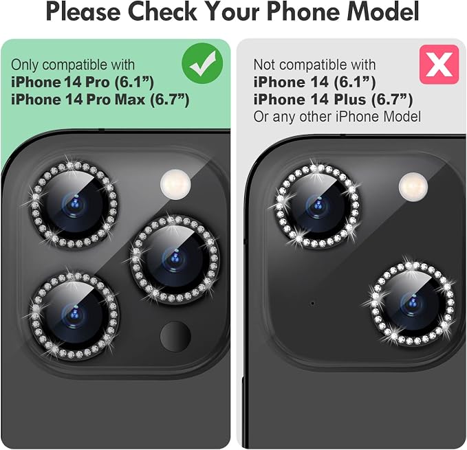 for iPhone 14 Pro/14 Pro Max Camera Lens Protector Bling, 9H Hardness