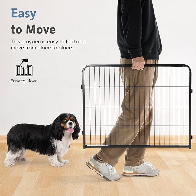DUMOS Dog Playpen Indoor, Metal 40 Inch 4 Panels Foldable Pet Fence with Door, Outdoor Small Medium Large Dog Puppy Portable Exercise Play Pen for RV Camping, Trips, Play Yard