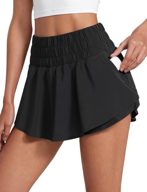 CRZ YOGA Athletic Shorts with Ruffle Skirt Overlay - High Waisted, Flowy Design for Workout & Tennis