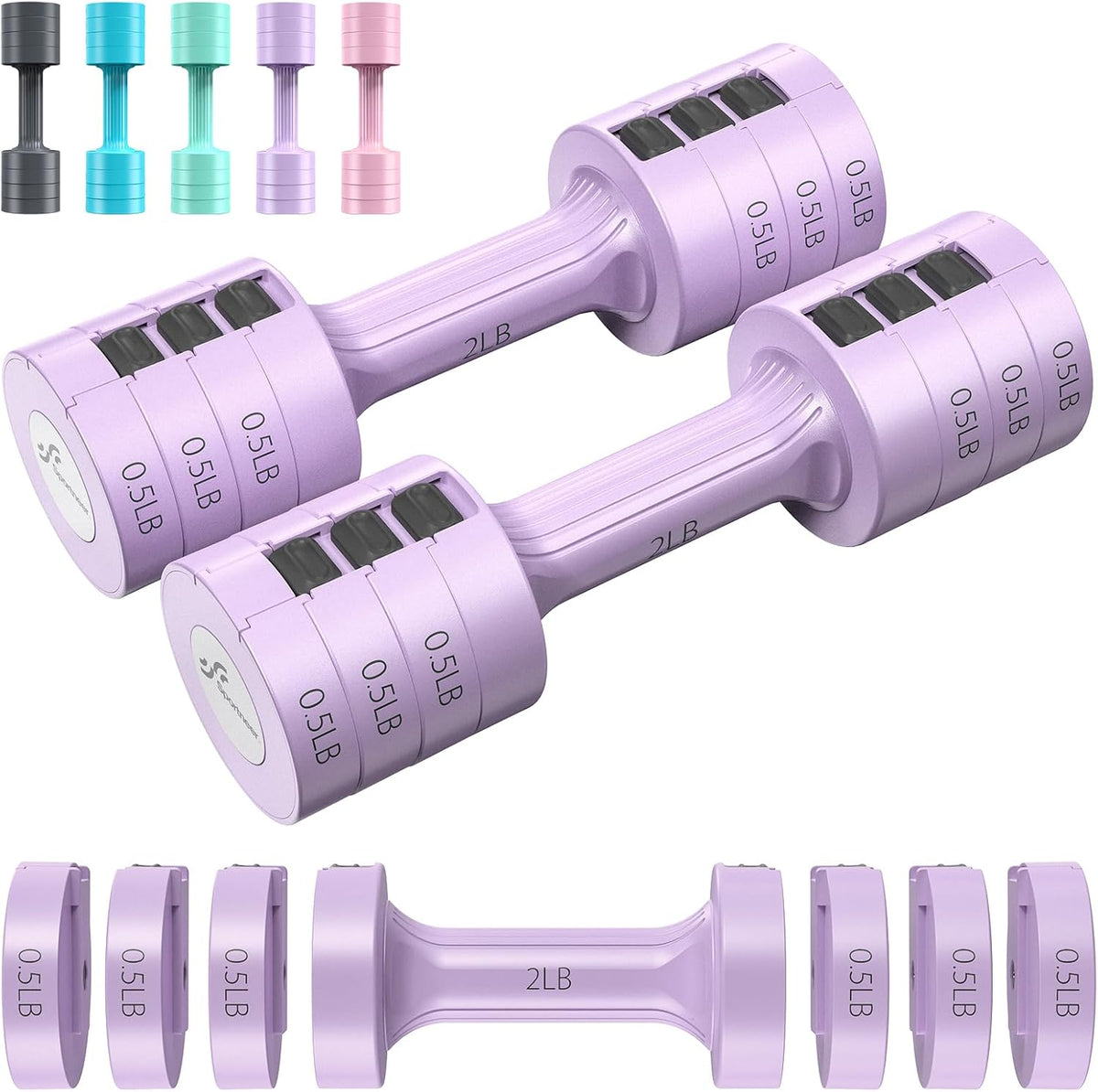 Sportneer Adjustable Dumbbells - 4-In-1 Hand Weights Set for Home Gym | 5 lb Total Weight, Fast Adjust