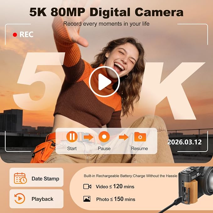 5K Digital Camera, 80MP HD Digital Camera