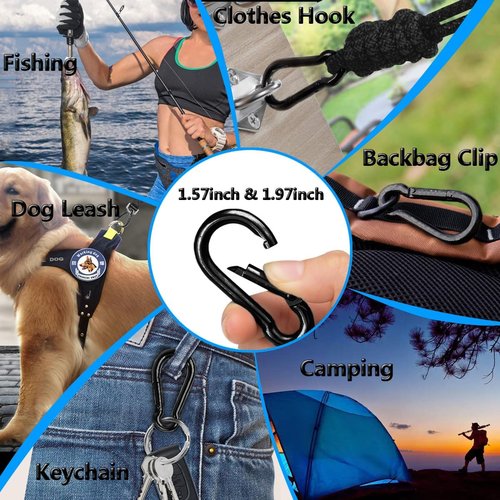Heavy Duty Black Carabiner Clip by [Brand Name] - Spring Snap Hook for Camping, Hiking, Fishing & More
