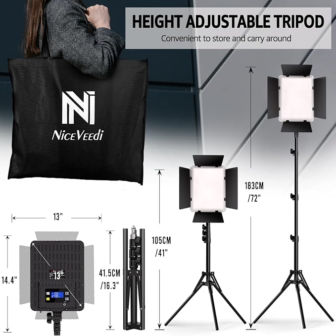 NiceVeedi 36W Photography Lighting, Bi-Color Studio Light, CRI 95+, Dimmable AC