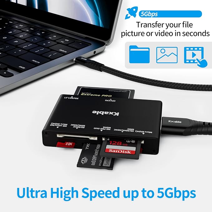 SD Card Reader 7 in 1, Kxable USB 3.0 Memory Card Reader/Writer 5Gbps,