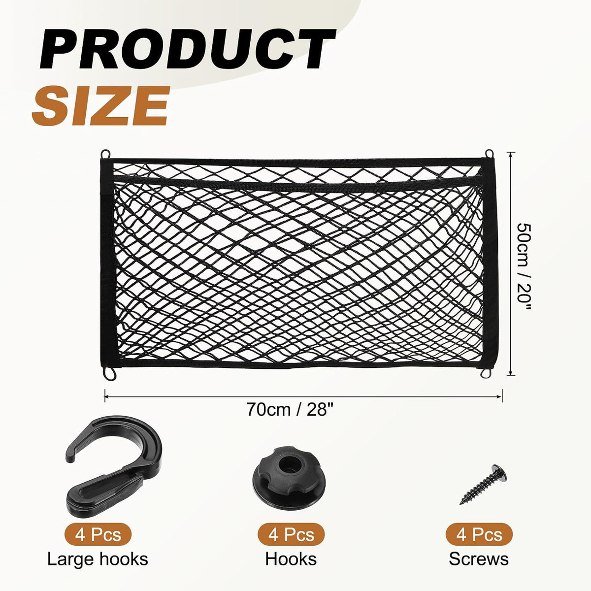 PATIKIL Truck Cargo Net, 28 x 20 Inch Polyester Adjustable Trunk Bed Net Stretchable Mesh Storage Organizer with 8 Hooks Universal for Pickup Trucks SUV Cars, Black