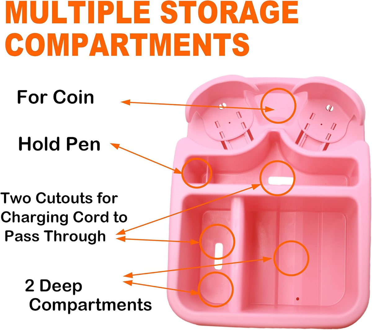 Car Console Organizer, Car Seat Organizer with 2 Adjustable Cup Holders, Center Console for Cars, Trucks, Minivans, SUVs, Vehicle Organizer, 3 Large Storage Compartment (Pink)
