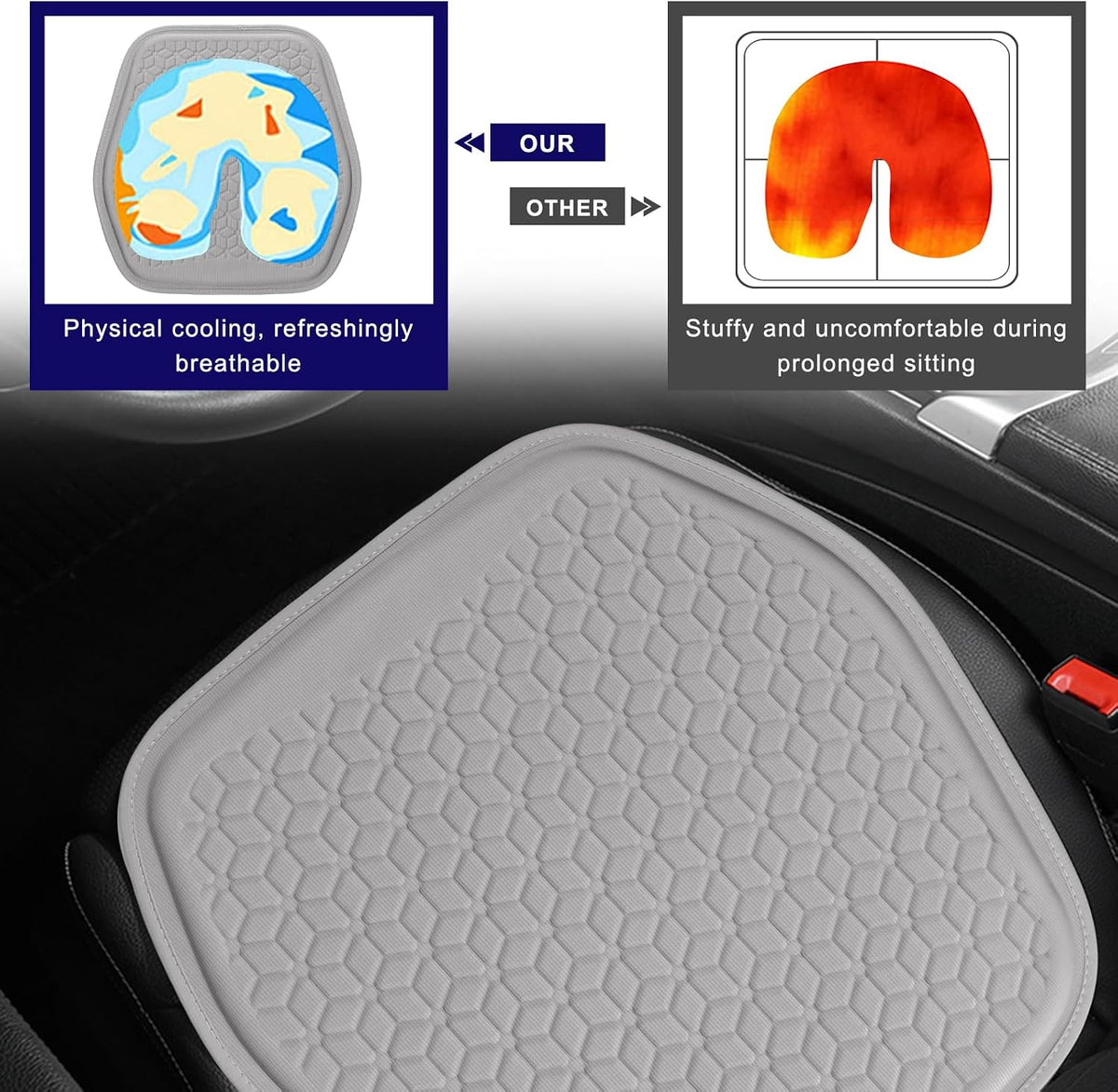 Gel Car Seat Cushion, Non-Slip Front Seat Bottom Cushion Pad, Gray
