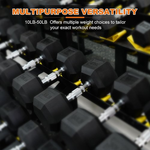 BalanceFrom Rubber Encased Hex Dumbbells - Durable Weight Options in Pairs or Singles