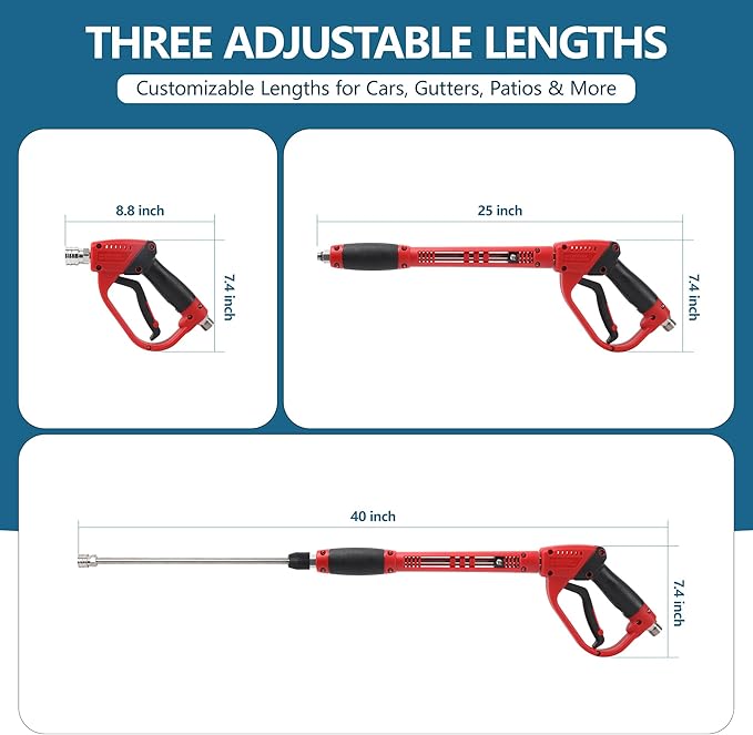 Pressure Washer Gun and Hose Kit, 50FT High Pressure Power Washer Hose with Spray Gun, Wand Extension, 5 Nozzle Tips, M22-14mm Fittings, 3600 PSI