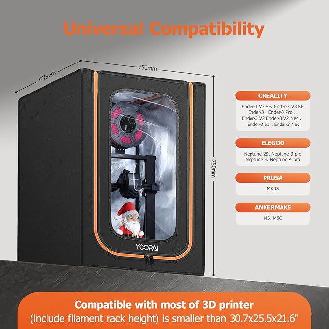 3D Printer Enclosure with LED Lighting, Fireproof Dustproof Tent Constant