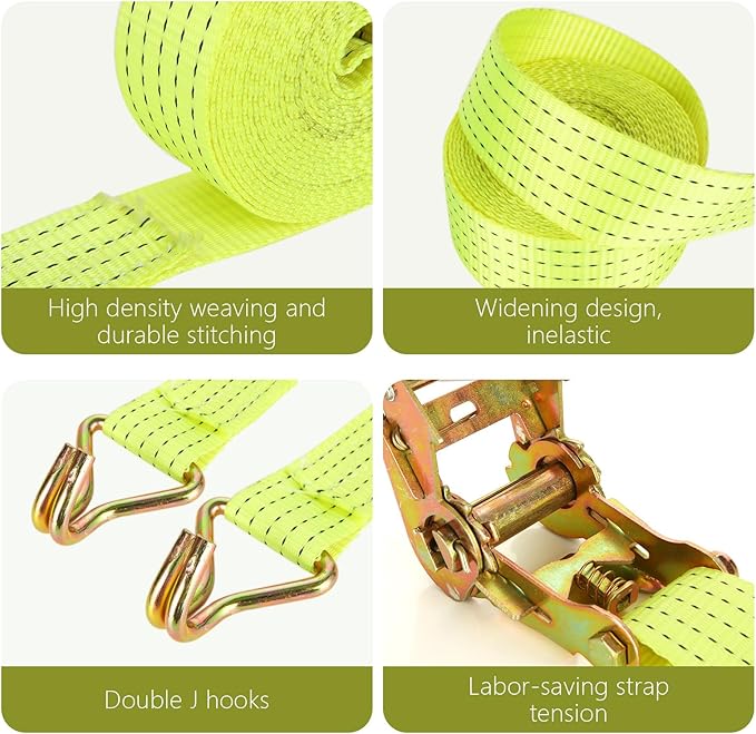 2 Pack 2 Inch Ratchet Straps Heavy Duty 20ft Tie Down Straps Ratchet with Double J Hook, 8000 LBS Break Strength, Cargo Ratchet Straps for Truck, Trailers, Motorcycles, Kayaks, Car Roof