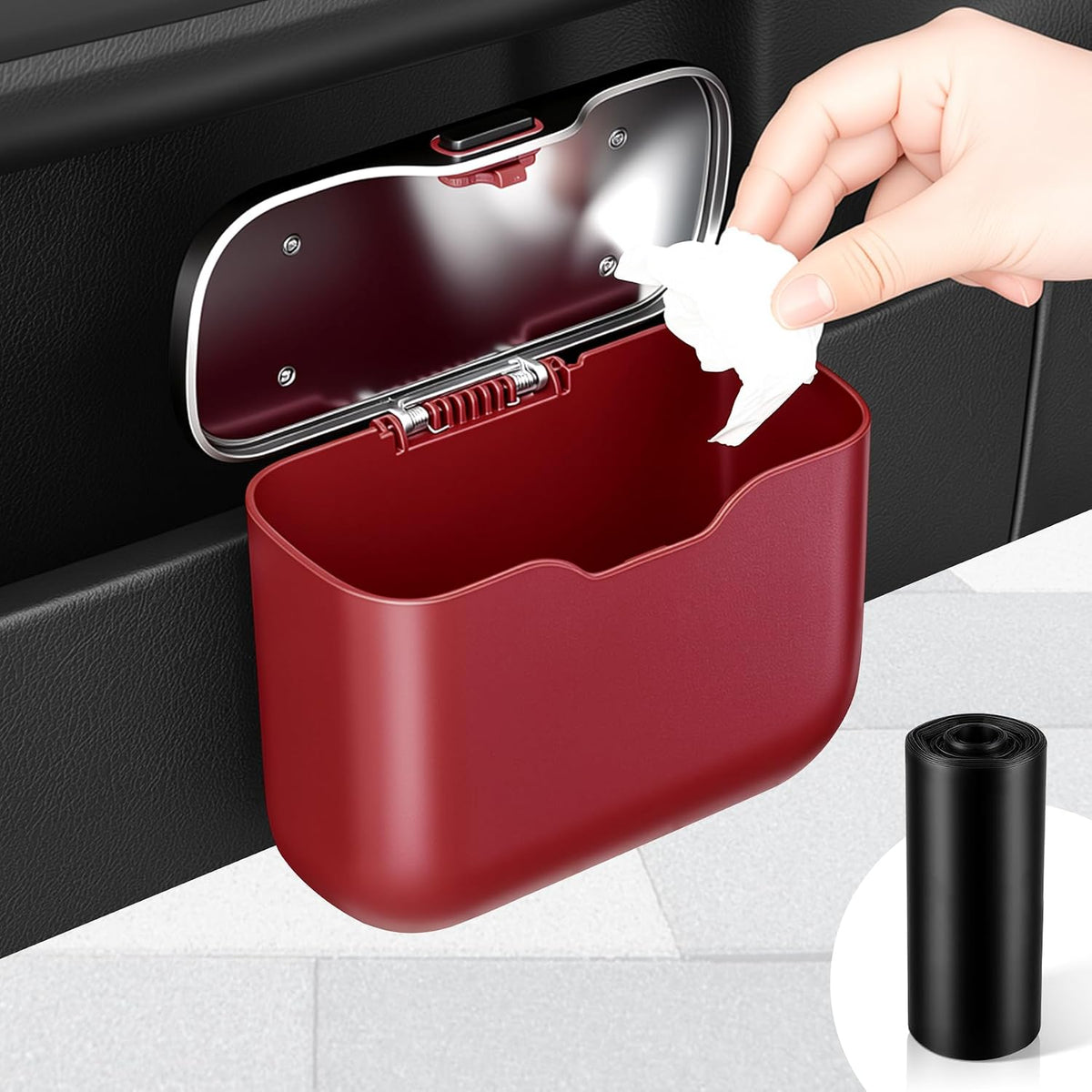 UYYE Car Trash Can, Car Garbage Bin with Lid & Handle - Leak-Proof Mini Trash Can for Car, Truck, SUV - Essential Car Accessories for Organization (Black)