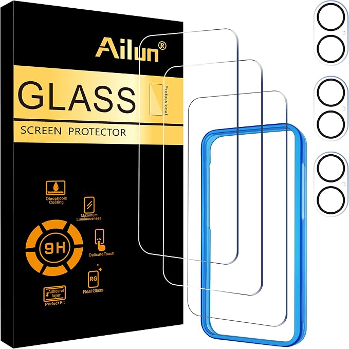 Ailun 3 Pack Screen Protector for iPhone 16 Plus + 3 Pack Camera Lens Protector