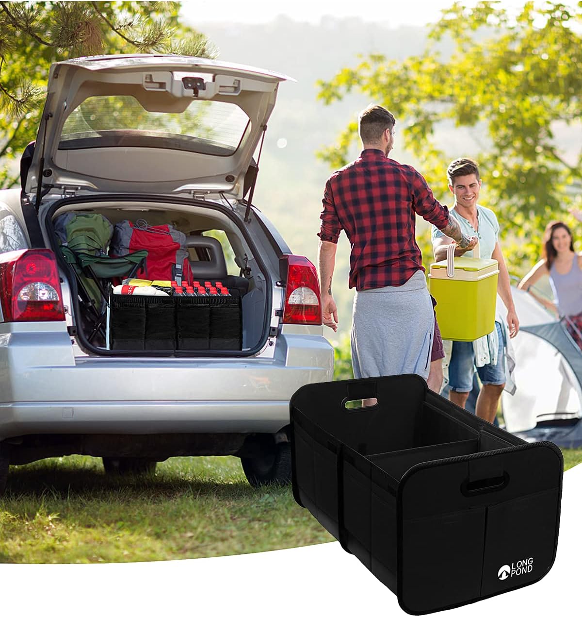 Long Pond Car Trunk Organizer, Storage for SUVs or Sedans, Foldable Cargo Containers with 9 Pockets and Reinforced Handles, with Non-Slip Bottom, Collapsible Storage for SUVs, Sedans, or Any Cars