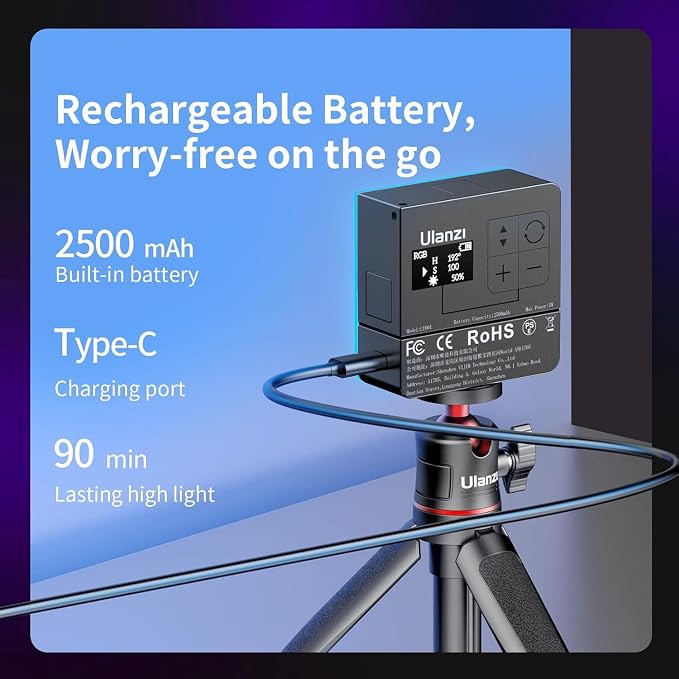 ULANZI VL49 Pro RGB Video Light, Mini Rechargeable LED Camera 360° Full Color