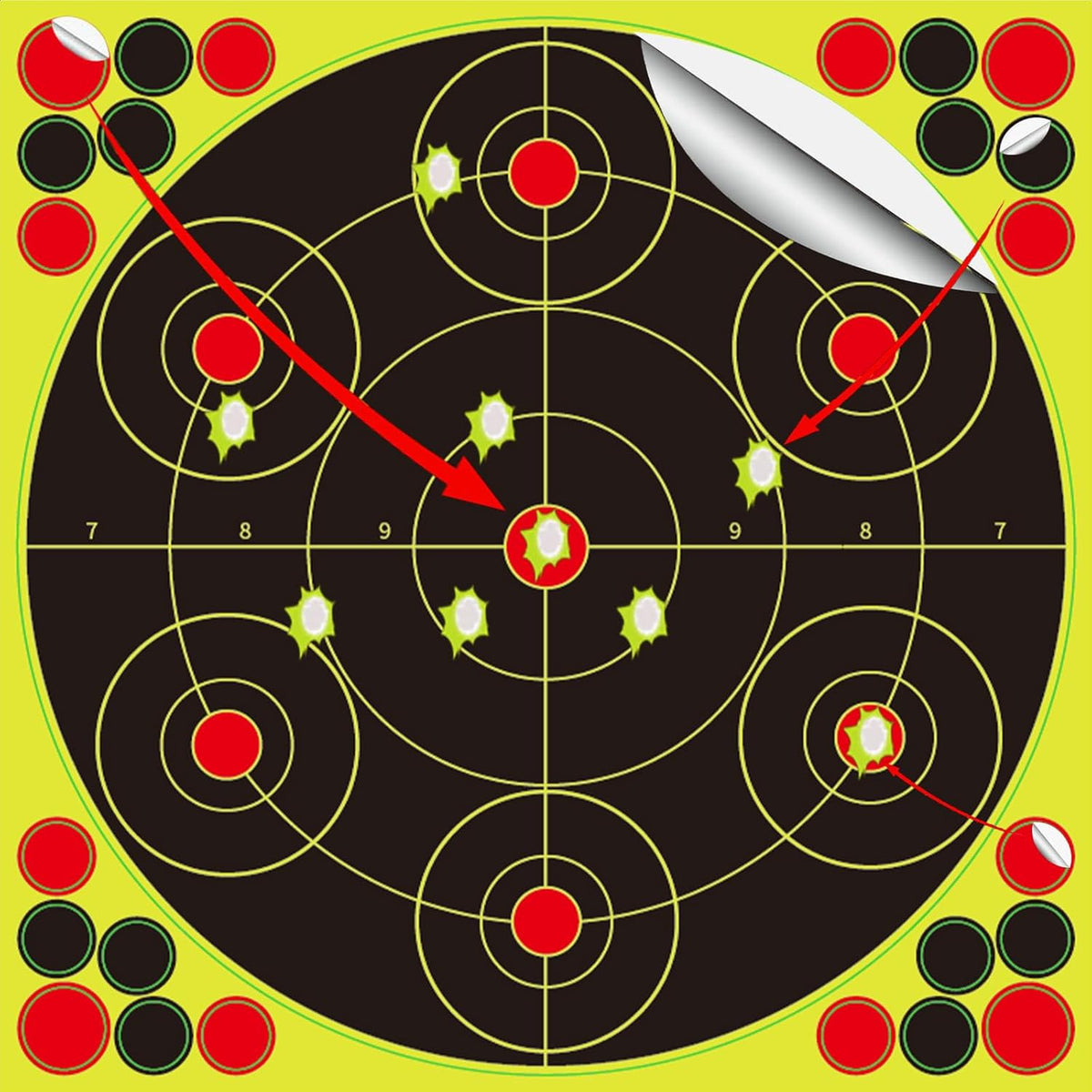 Reactive Fluorescent Shooting Targets by Splatter | 12x12” Adhesive Feedback Stickers for Range Training