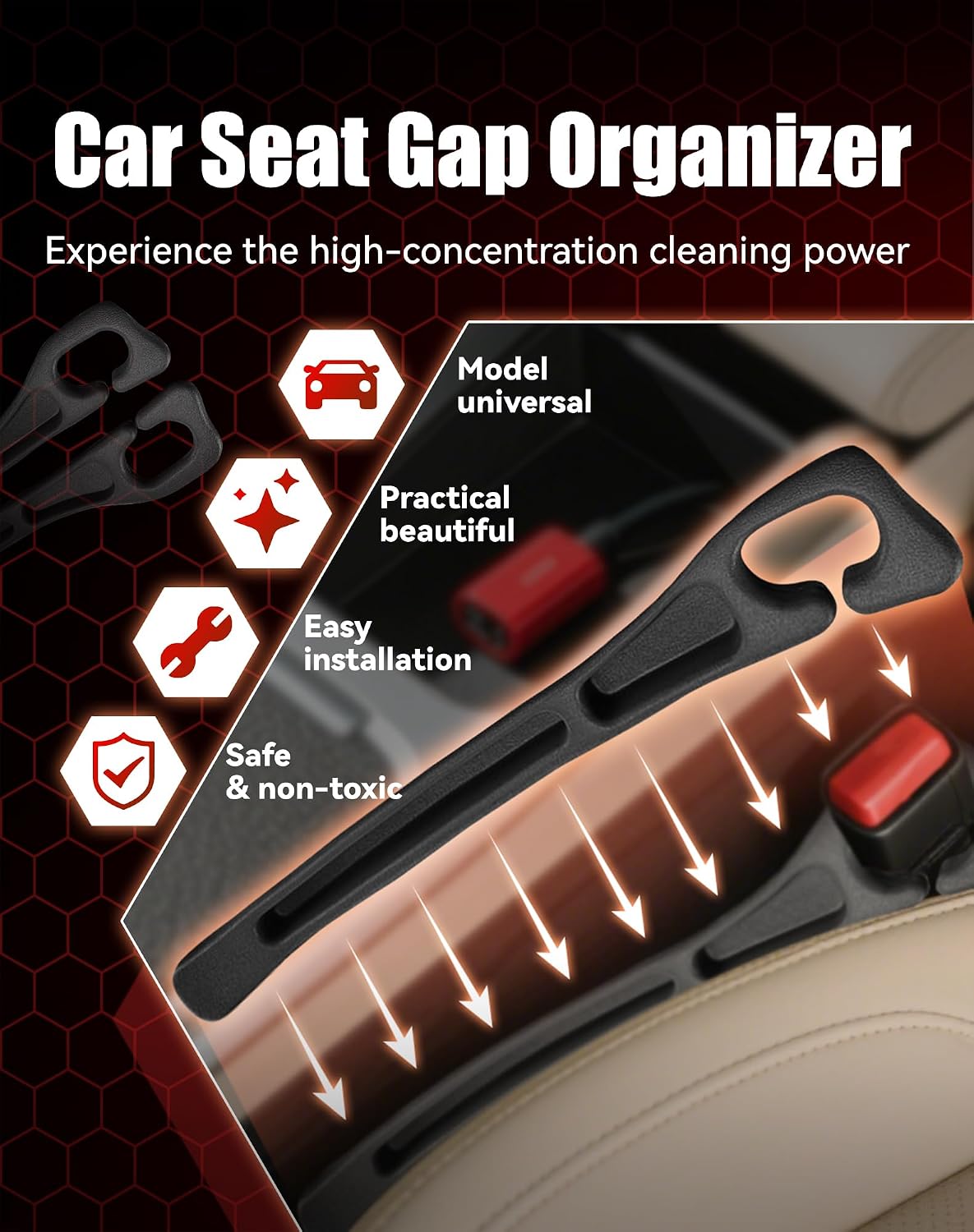 Seat Gap Filler - Stopping Phone Key from Falling, Dual Slot Car Seat Gap Filler Organizer with Seat Belt Holes & Storage Slot, Universal Seat Gap Filler for Car Suv Truck (2 Set Beige)