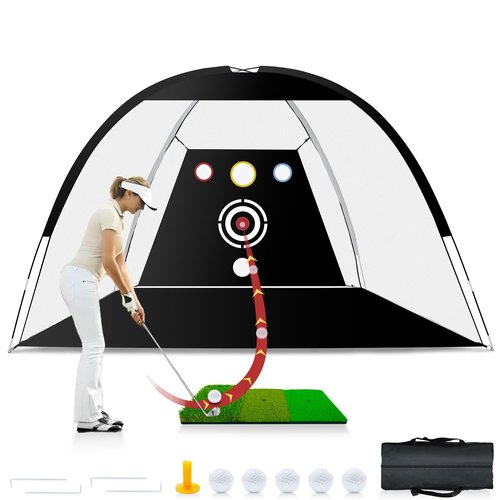 Golf Net 10x7ft - All-in-One Practice Net with Tri-Turf Mat & Target, 5 Balls & Carry Bag, Durable Backyard Driving Nets for Indoor Outdoor Swing, Gifts for Men and Golfers
