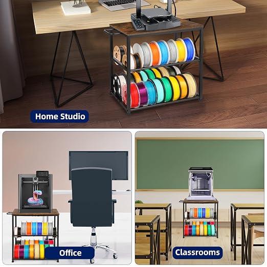 3D Printer Stand with Filament Storage Rack, Sturdy Wooden 3D Printer Table