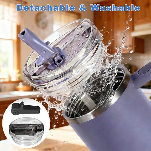 ANTAND 40oz Flip Straw Leak Proof Lid for Stanley Cup Accessories, 2 Pack No Spill Lid Replacement 40 oz Tumbler Detachable Cover Topper for Stanley Protour Lids(Quartz,Quartz)